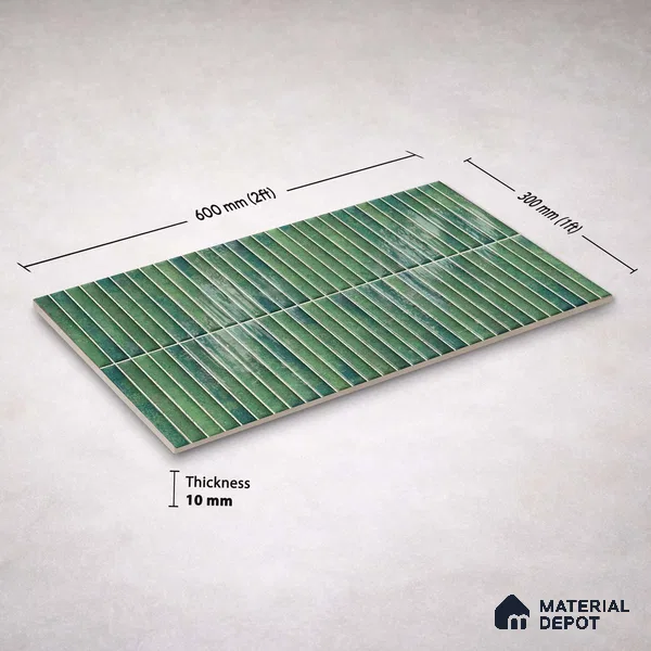 Faux Kitkat Subway Wall Tile TL 11684 F Jade Reed 2 ft x 1 ft Ceramic Glossy Finish Tile - 9 mm | Suitable For Bathroom, Dining Area, Kitchen Backsplash