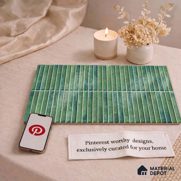 Faux Kitkat Subway Wall Tile TL 11684 F Jade Reed 2 ft x 1 ft Ceramic Glossy Finish Tile - 9 mm | Suitable For Bathroom, Dining Area, Kitchen Backsplash
