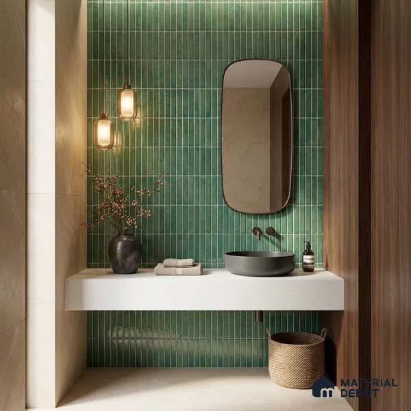 Faux Kitkat Subway Wall Tile TL 11684 F Jade Reed 2 ft x 1 ft Ceramic Glossy Finish Tile - 9 mm | Suitable For Bathroom, Dining Area, Kitchen Backsplash