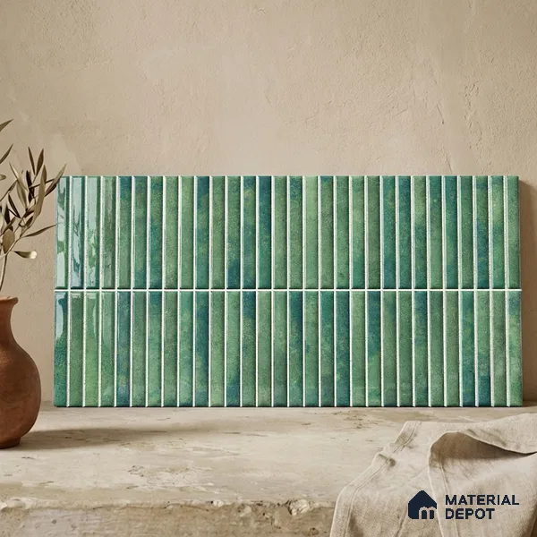 Faux Kitkat Subway Wall Tile TL 11684 F Jade Reed 2 ft x 1 ft Ceramic Glossy Finish Tile - 9 mm | Suitable For Bathroom, Dining Area, Kitchen Backsplash