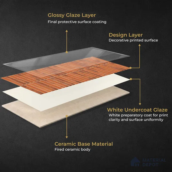Faux Kitkat Subway Wall Tile TL 11684 G Rustic Ember 2 ft x 1 ft Ceramic Glossy Finish Tile - 9 mm | Suitable For Bathroom, Dining Area, Kitchen Backsplash