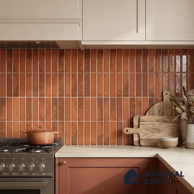 Faux Kitkat Subway Wall Tile TL 11684 G Rustic Ember 2 ft x 1 ft Ceramic Glossy Finish Tile - 9 mm | Suitable For Bathroom, Dining Area, Kitchen Backsplash