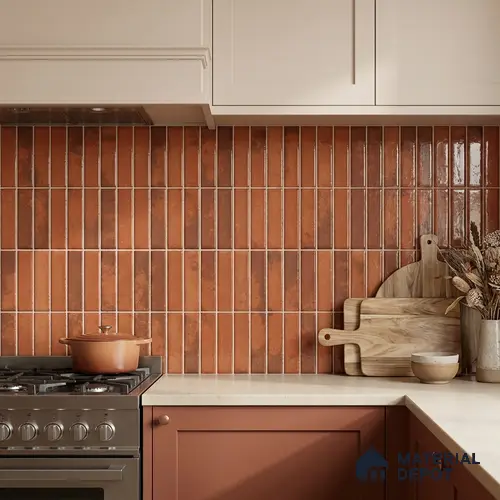 Faux Kitkat Subway Wall Tile TL 11684 G Rustic Ember 2 ft x 1 ft Ceramic Glossy Finish Tile - 9 mm | Suitable For Bathroom, Balcony & Kitchen Backsplash
