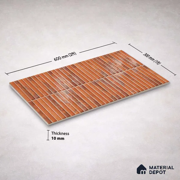 Faux Kitkat Subway Wall Tile TL 11684 G Rustic Ember 2 ft x 1 ft Ceramic Glossy Finish Tile - 9 mm | Suitable For Bathroom, Dining Area, Kitchen Backsplash