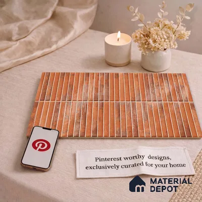 Faux Kitkat Subway Wall Tile TL 11684 G Rustic Ember 2 ft x 1 ft Ceramic Glossy Finish Tile - 9 mm | Suitable For Bathroom, Dining Area, Kitchen Backsplash