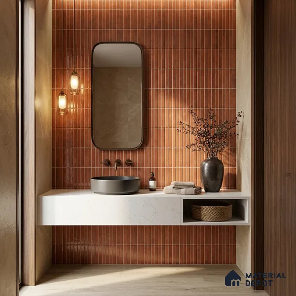 Faux Kitkat Subway Wall Tile TL 11684 G Rustic Ember 2 ft x 1 ft Ceramic Glossy Finish Tile - 9 mm | Suitable For Bathroom, Dining Area, Kitchen Backsplash