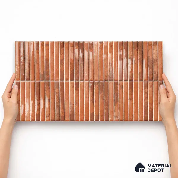 Faux Kitkat Subway Wall Tile TL 11684 G Rustic Ember 2 ft x 1 ft Ceramic Glossy Finish Tile - 9 mm | Suitable For Bathroom, Dining Area, Kitchen Backsplash