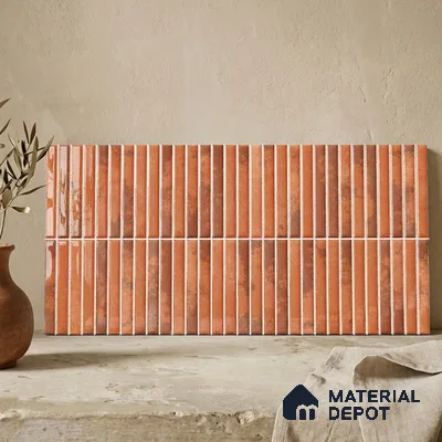 Faux Kitkat Subway Wall Tile TL 11684 G Rustic Ember 2 ft x 1 ft Ceramic Glossy Finish Tile - 9 mm | Suitable For Bathroom, Dining Area, Kitchen Backsplash