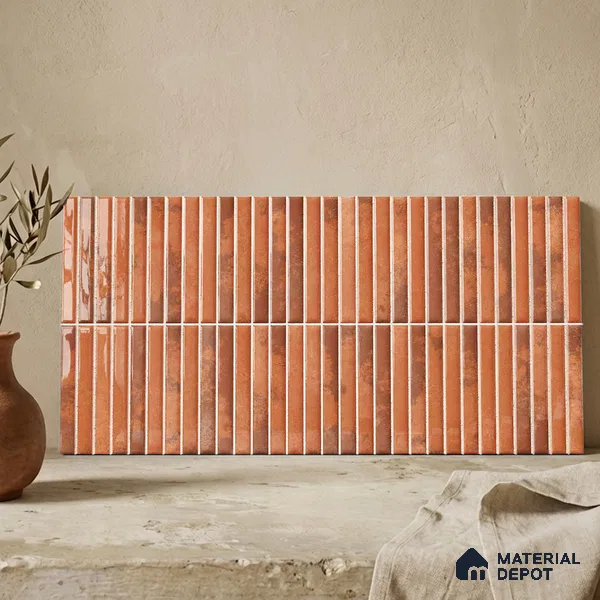 Faux Kitkat Subway Wall Tile TL 11684 G Rustic Ember 2 ft x 1 ft Ceramic Glossy Finish Tile - 9 mm | Suitable For Bathroom, Dining Area, Kitchen Backsplash