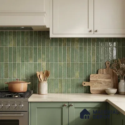 Faux Kitkat Subway Wall Tile TL 11684 H Verdant Stria 2 ft x 1 ft Ceramic Glossy Finish Tile - 9 mm | Suitable For Bathroom, Dining Area, Kitchen Backsplash