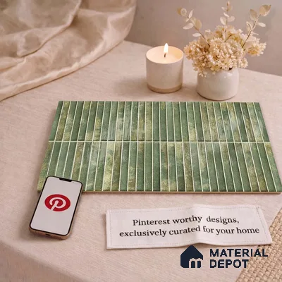 Faux Kitkat Subway Wall Tile TL 11684 H Verdant Stria 2 ft x 1 ft Ceramic Glossy Finish Tile - 9 mm | Suitable For Bathroom, Dining Area, Kitchen Backsplash