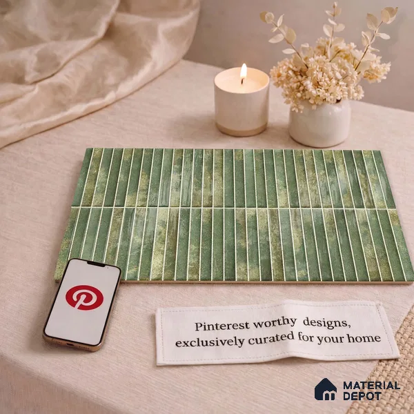 Faux Kitkat Subway Wall Tile TL 11684 H Verdant Stria 2 ft x 1 ft Ceramic Glossy Finish Tile - 9 mm | Suitable For Bathroom, Dining Area, Kitchen Backsplash
