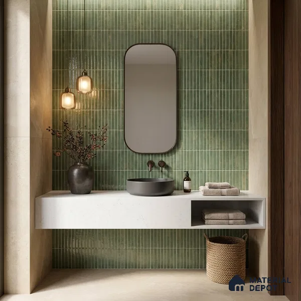 Faux Kitkat Subway Wall Tile TL 11684 H Verdant Stria 2 ft x 1 ft Ceramic Glossy Finish Tile - 9 mm | Suitable For Bathroom, Dining Area, Kitchen Backsplash