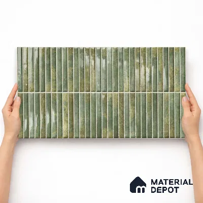 Faux Kitkat Subway Wall Tile TL 11684 H Verdant Stria 2 ft x 1 ft Ceramic Glossy Finish Tile - 9 mm | Suitable For Bathroom, Dining Area, Kitchen Backsplash