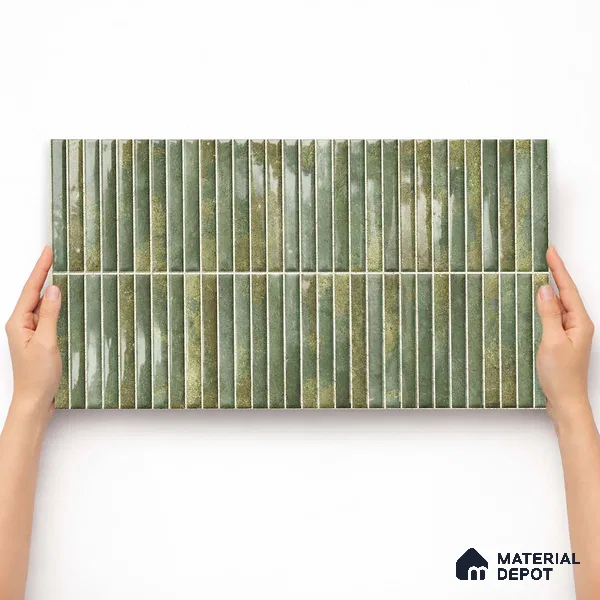 Faux Kitkat Subway Wall Tile TL 11684 H Verdant Stria 2 ft x 1 ft Ceramic Glossy Finish Tile - 9 mm | Suitable For Bathroom, Dining Area, Kitchen Backsplash