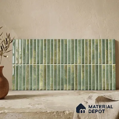 Faux Kitkat Subway Wall Tile TL 11684 H Verdant Stria 2 ft x 1 ft Ceramic Glossy Finish Tile - 9 mm | Suitable For Bathroom, Dining Area, Kitchen Backsplash