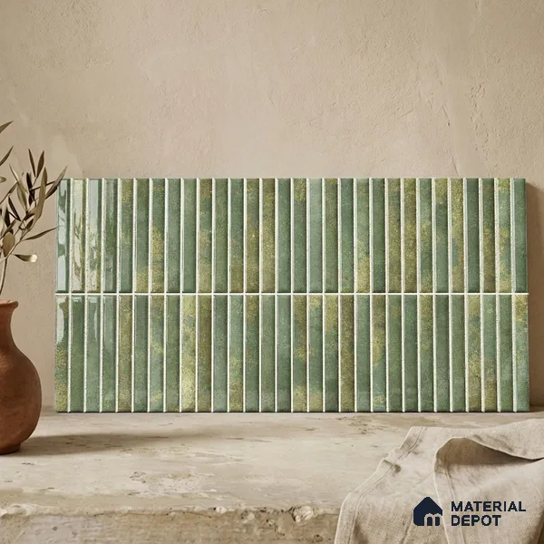 Faux Kitkat Subway Wall Tile TL 11684 H Verdant Stria 2 ft x 1 ft Ceramic Glossy Finish Tile - 9 mm | Suitable For Bathroom, Dining Area, Kitchen Backsplash