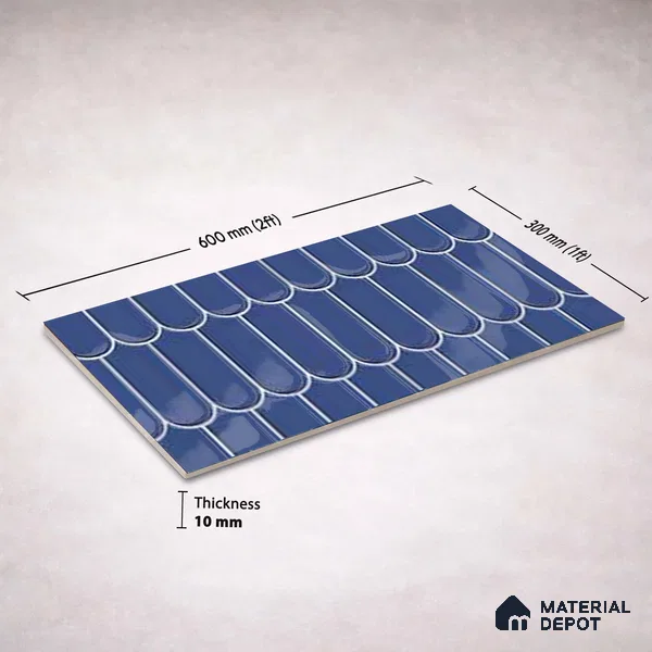 Faux Subway Wall Tile TL 11280 Indigo Scallop 2 ft x 1 ft Ceramic Glossy Finish Tile - 9 mm | Suitable For Bathroom, Balcony & Kitchen Backsplash