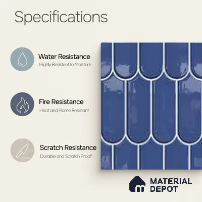 Faux Subway Wall Tile TL 11280 Indigo Scallop 2 ft x 1 ft Ceramic Glossy Finish Tile - 9 mm | Suitable For Bathroom, Balcony & Kitchen Backsplash