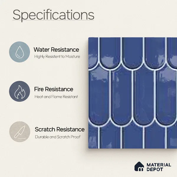Faux Subway Wall Tile TL 11280 Indigo Scallop 2 ft x 1 ft Ceramic Glossy Finish Tile - 9 mm | Suitable For Bathroom, Balcony & Kitchen Backsplash