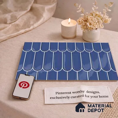 Faux Subway Wall Tile TL 11280 Indigo Scallop 2 ft x 1 ft Ceramic Glossy Finish Tile - 9 mm | Suitable For Bathroom, Balcony & Kitchen Backsplash