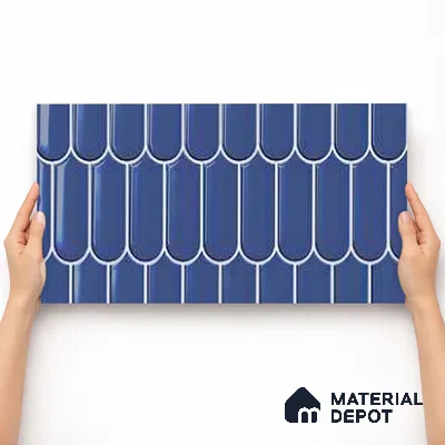 Faux Subway Wall Tile TL 11280 Indigo Scallop 2 ft x 1 ft Ceramic Glossy Finish Tile - 9 mm | Suitable For Bathroom, Balcony & Kitchen Backsplash