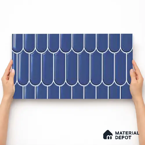 Faux Subway Wall Tile TL 11280 Indigo Scallop 2 ft x 1 ft Ceramic Glossy Finish Tile - 9 mm | Suitable For Bathroom, Balcony & Kitchen Backsplash