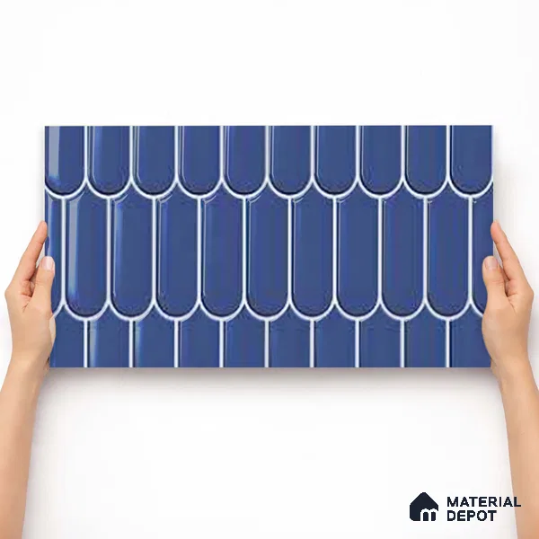 Faux Subway Wall Tile TL 11280 Indigo Scallop 2 ft x 1 ft Ceramic Glossy Finish Tile - 9 mm | Suitable For Bathroom, Balcony & Kitchen Backsplash