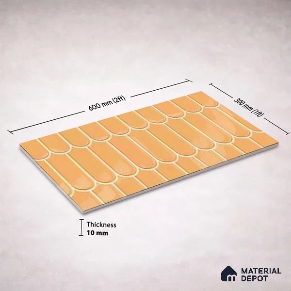 Faux Subway Wall Tile TL 11282 Amber Scallop 2 ft x 1 ft Ceramic Glossy Finish Tile - 9 mm | Suitable For Bathroom, Dining Area, Kitchen Backsplash