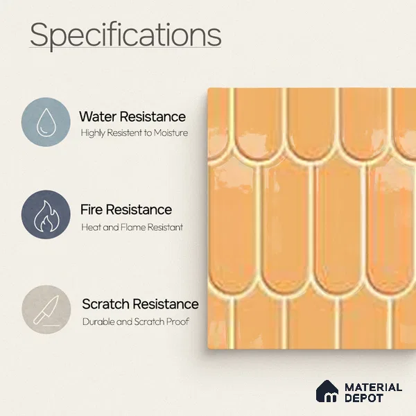 Faux Subway Wall Tile TL 11282 Amber Scallop 2 ft x 1 ft Ceramic Glossy Finish Tile - 9 mm | Suitable For Bathroom, Dining Area, Kitchen Backsplash