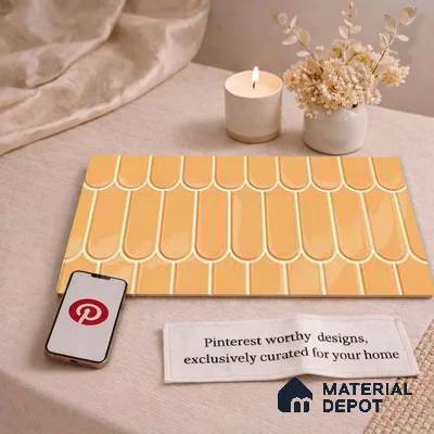 Faux Subway Wall Tile TL 11282 Amber Scallop 2 ft x 1 ft Ceramic Glossy Finish Tile - 9 mm | Suitable For Bathroom, Dining Area, Kitchen Backsplash