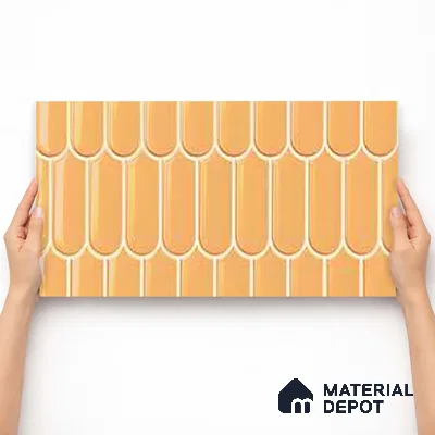 Faux Subway Wall Tile TL 11282 Amber Scallop 2 ft x 1 ft Ceramic Glossy Finish Tile - 9 mm | Suitable For Bathroom, Dining Area, Kitchen Backsplash