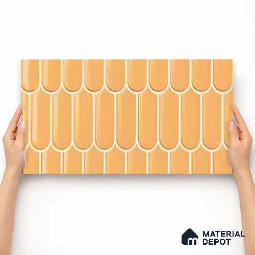 Faux Subway Wall Tile TL 11282 Amber Scallop 2 ft x 1 ft Ceramic Glossy Finish Tile - 9 mm | Suitable For Bathroom, Balcony & Kitchen Backsplash