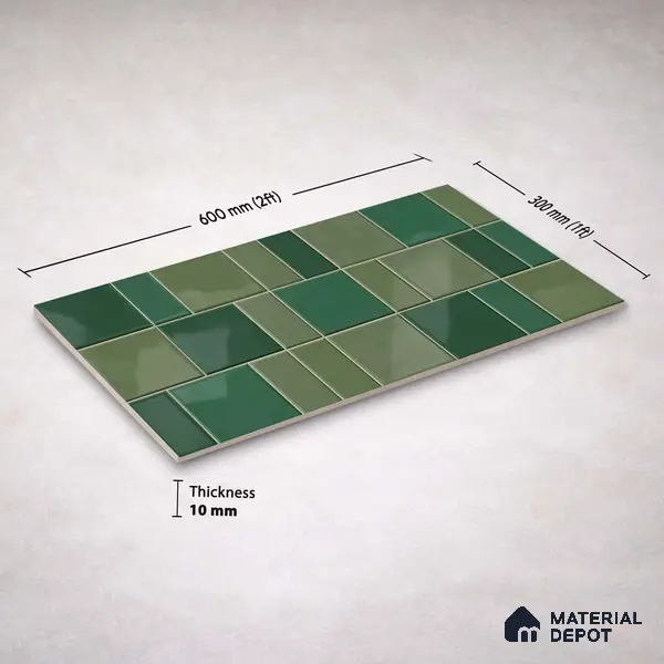 Faux Subway Wall Tile TL 11235 Verdant Mosaic 2 ft x 1 ft Ceramic Glossy Finish Tile - 9 mm | Suitable For Bathroom, Balcony & Kitchen Backsplash