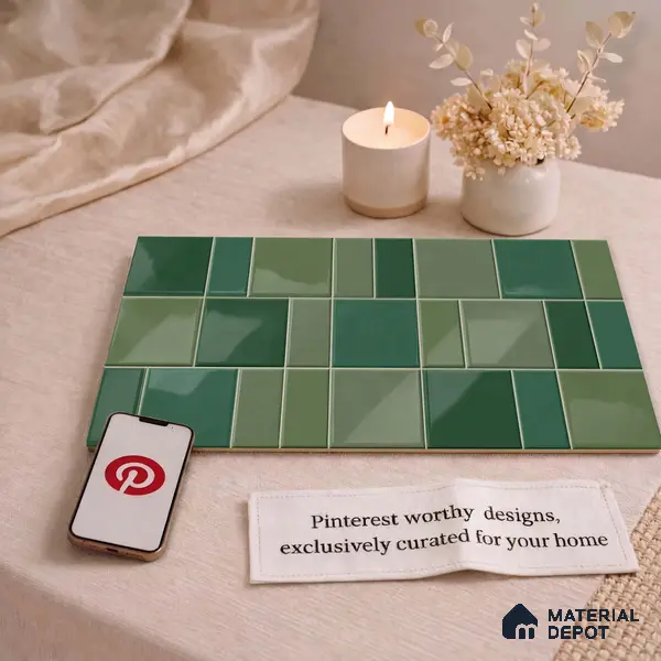 Faux Subway Wall Tile TL 11235 Verdant Mosaic 2 ft x 1 ft Ceramic Glossy Finish Tile - 9 mm | Suitable For Bathroom, Balcony & Kitchen Backsplash