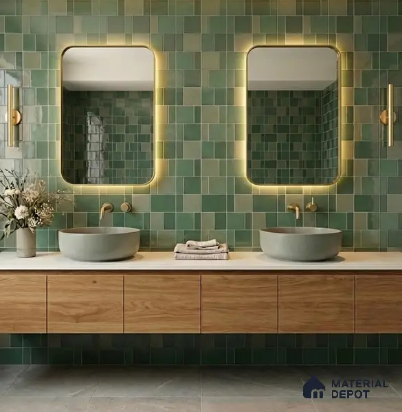 Faux Subway Wall Tile TL 11235 Verdant Mosaic 2 ft x 1 ft Ceramic Glossy Finish Tile - 9 mm | Suitable For Bathroom, Balcony & Kitchen Backsplash