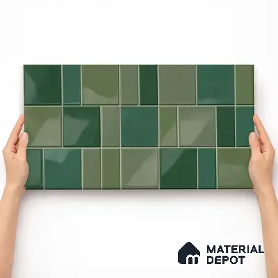 Faux Subway Wall Tile TL 11235 Verdant Mosaic 2 ft x 1 ft Ceramic Glossy Finish Tile - 9 mm | Suitable For Bathroom, Balcony & Kitchen Backsplash