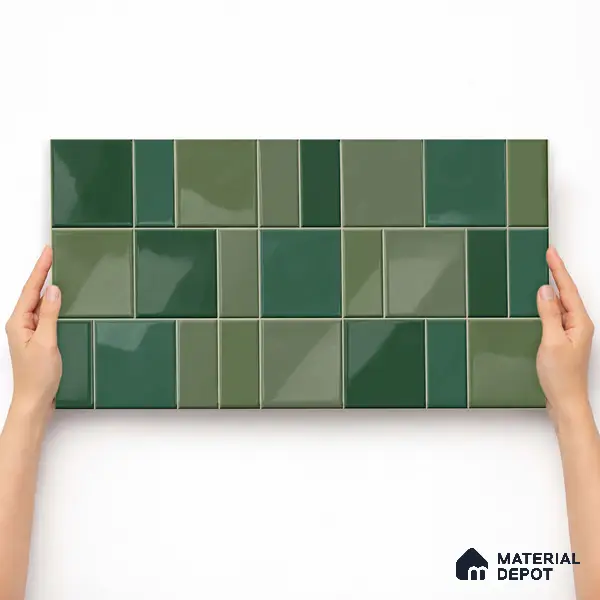 Faux Subway Wall Tile TL 11235 Verdant Mosaic 2 ft x 1 ft Ceramic Glossy Finish Tile - 9 mm | Suitable For Bathroom, Balcony & Kitchen Backsplash