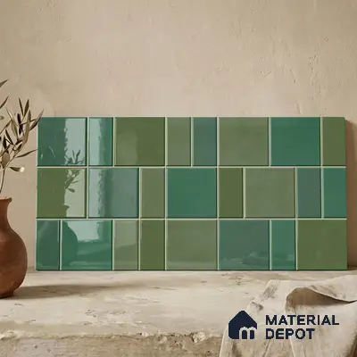 Faux Subway Wall Tile TL 11235 Verdant Mosaic 2 ft x 1 ft Ceramic Glossy Finish Tile - 9 mm | Suitable For Bathroom, Balcony & Kitchen Backsplash