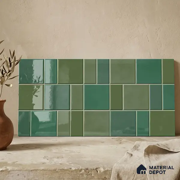 Faux Subway Wall Tile TL 11235 Verdant Mosaic 2 ft x 1 ft Ceramic Glossy Finish Tile - 9 mm | Suitable For Bathroom, Balcony & Kitchen Backsplash