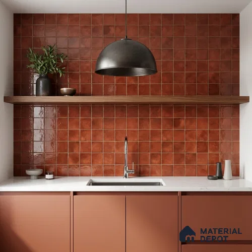 Faux Subway Wall Tile TL 11259 Sienna Ember 2 ft x 1 ft Ceramic Glossy Finish Tile - 9 mm | Suitable For Bathroom, Basin Area, Kitchen Backsplash