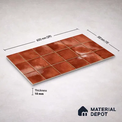 Faux Subway Wall Tile TL 11259 Sienna Ember 2 ft x 1 ft Ceramic Glossy Finish Tile - 9 mm | Suitable For Bathroom, Basin Area, Kitchen Backsplash