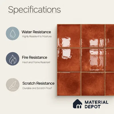 Faux Subway Wall Tile TL 11259 Sienna Ember 2 ft x 1 ft Ceramic Glossy Finish Tile - 9 mm | Suitable For Bathroom, Basin Area, Kitchen Backsplash