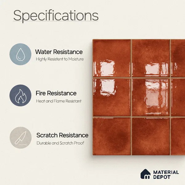 Faux Subway Wall Tile TL 11259 Sienna Ember 2 ft x 1 ft Ceramic Glossy Finish Tile - 9 mm | Suitable For Bathroom, Basin Area, Kitchen Backsplash