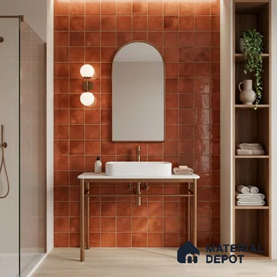 Faux Subway Wall Tile TL 11259 Sienna Ember 2 ft x 1 ft Ceramic Glossy Finish Tile - 9 mm | Suitable For Bathroom, Basin Area, Kitchen Backsplash