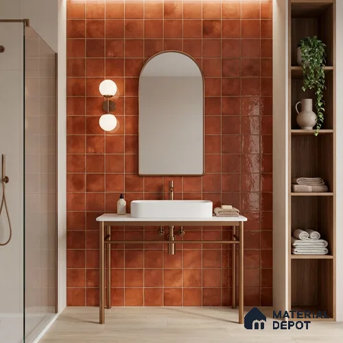 Faux Subway Wall Tile TL 11259 Sienna Ember 2 ft x 1 ft Ceramic Glossy Finish Tile - 9 mm | Suitable For Bathroom, Basin Area, Kitchen Backsplash