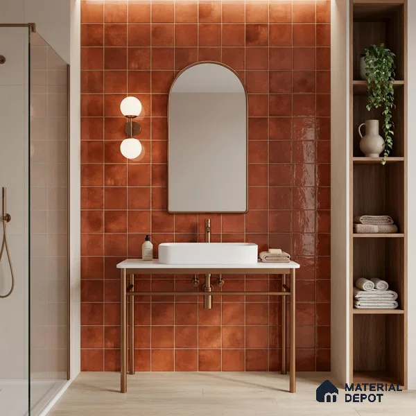 Faux Subway Wall Tile TL 11259 Sienna Ember 2 ft x 1 ft Ceramic Glossy Finish Tile - 9 mm | Suitable For Bathroom, Basin Area, Kitchen Backsplash