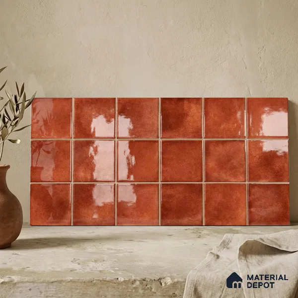 Faux Subway Wall Tile TL 11259 Sienna Ember 2 ft x 1 ft Ceramic Glossy Finish Tile - 9 mm | Suitable For Bathroom, Basin Area, Kitchen Backsplash