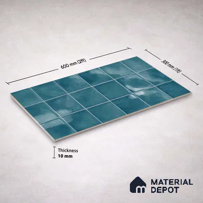 Faux Subway Wall Tile TL 11256 Azure Mist 2 ft x 1 ft Ceramic Glossy Finish Tile - 9 mm | Suitable For Bathroom, Basin Area, Kitchen Backsplash