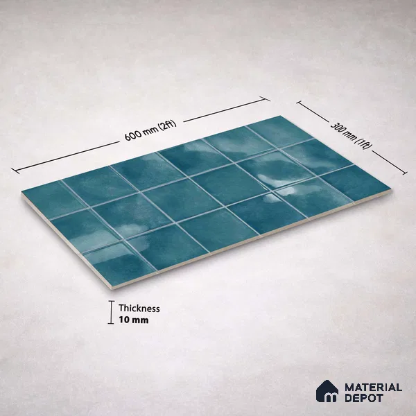Faux Subway Wall Tile TL 11256 Azure Mist 2 ft x 1 ft Ceramic Glossy Finish Tile - 9 mm | Suitable For Bathroom, Basin Area, Kitchen Backsplash